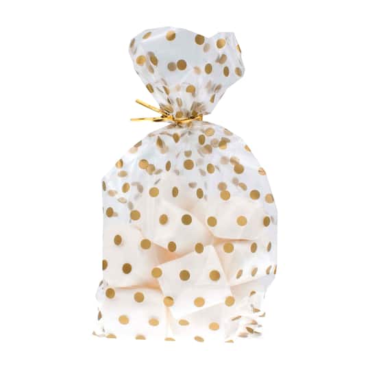 Gold Dots Cello Treat Bags with Ties by Celebrate It™, 25ct.